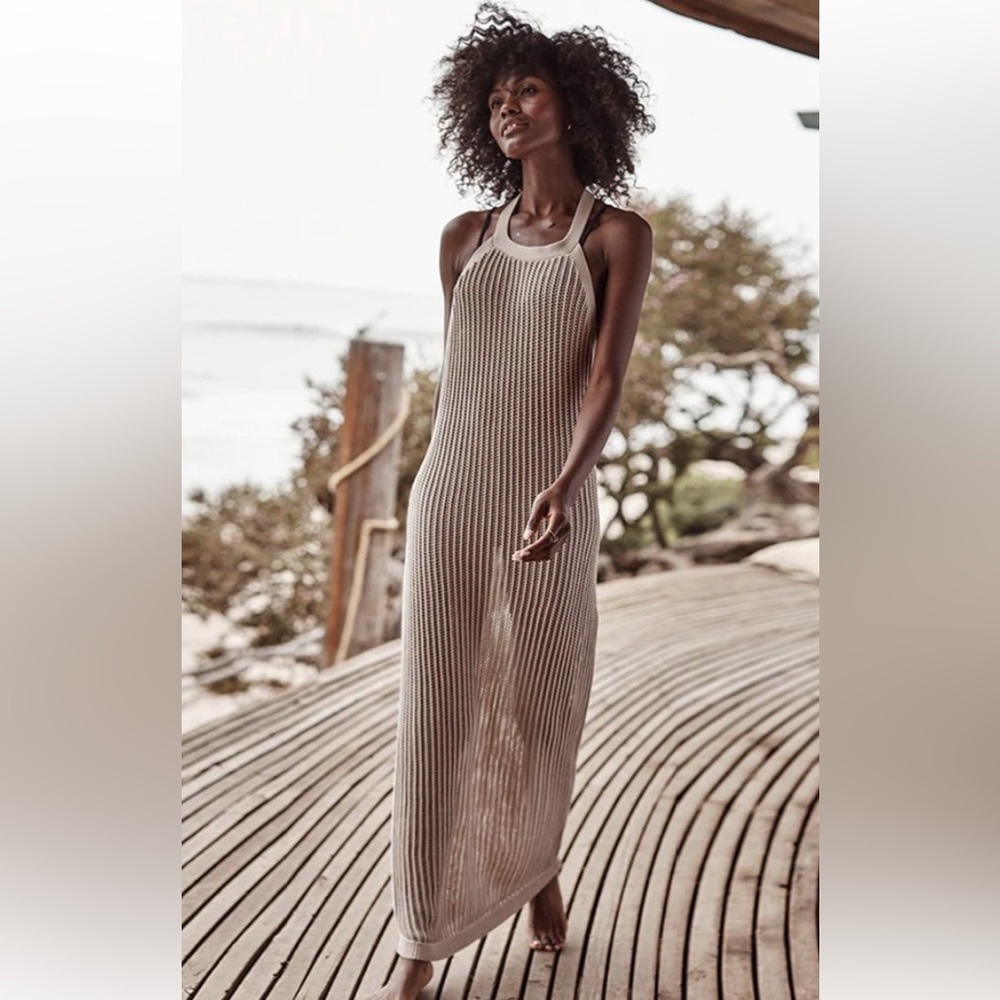 Summersalt Nude Crochet halter cover up